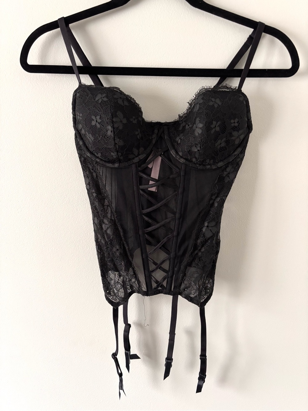 Victoria's Secret Black Lace Bustier with Garter Straps